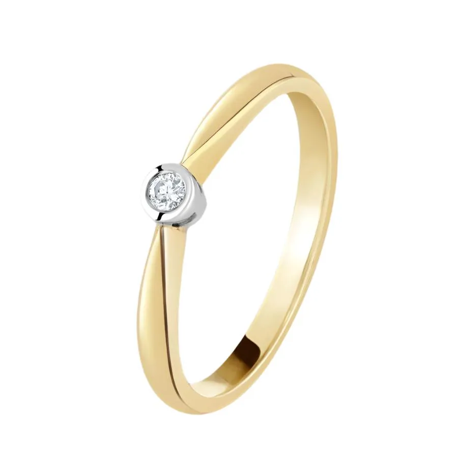 0.04ct Round Brilliant Cut Diamond Rubover Set Solitaire 18ct Yellow Gold Ring