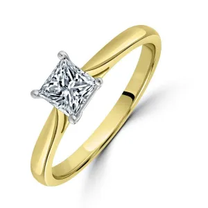 0.50ct Princess Cut Diamond Solitaire 18ct Yellow Gold Ring