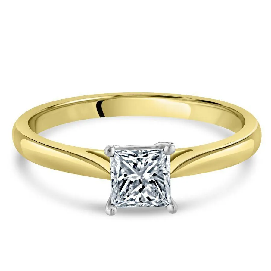 0.50ct Princess Cut Diamond Solitaire 18ct Yellow Gold Ring