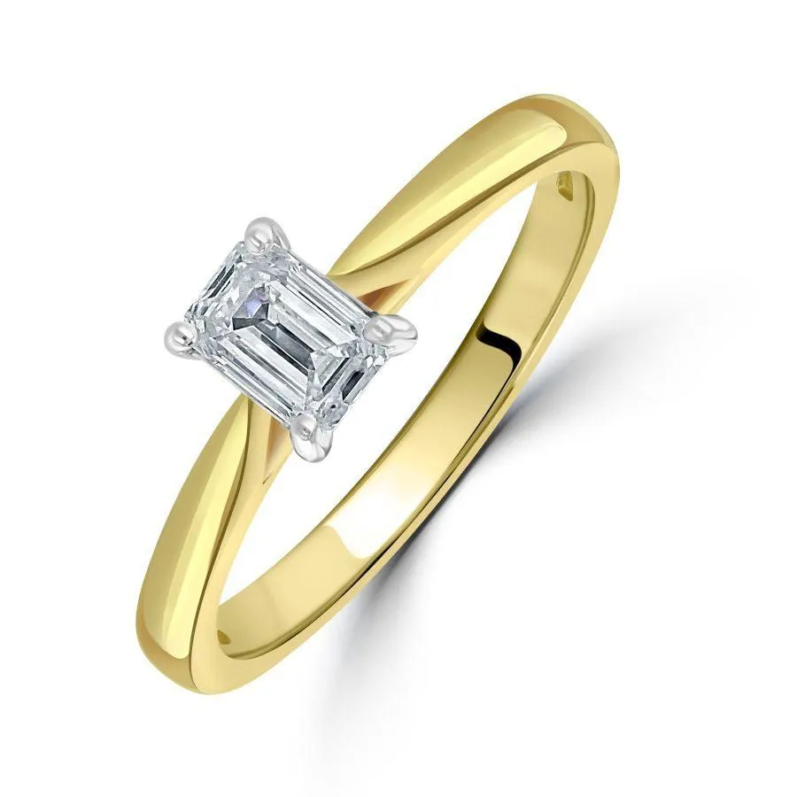 0.53ct Emerald Cut Diamond Solitaire 18ct Yellow Gold Ring