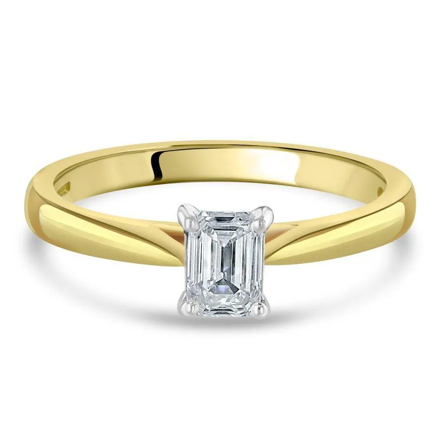 0.53ct Emerald Cut Diamond Solitaire 18ct Yellow Gold Ring