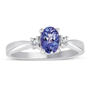 0.75ct Tanzanite and 0.10ct Diamond ring in 925 sterling silver (138KR001044TZ)