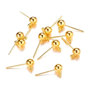 10 PCS PKG. BALL POST, ROUND BALL EARRINGS STUD POST WITH LOOP FIT WOMEN DIY EARRING JEWELRY MAKING CRAFT