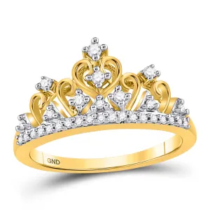 10kt Yellow Gold Womens Round Diamond Tiara Crown Band Ring 1/5 Cttw