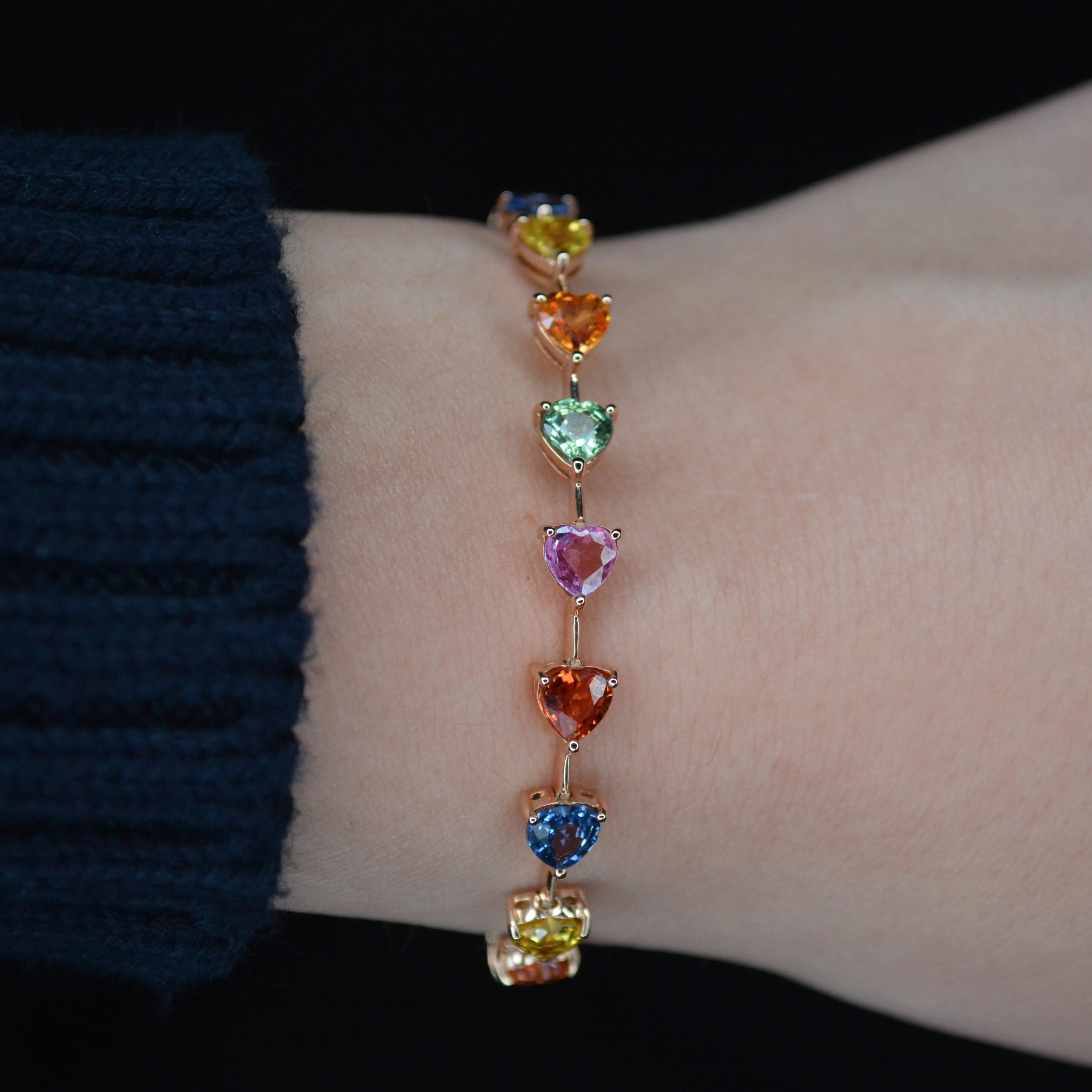 11.23ct Multi Sapphire 18K Gold Heart Link Bracelet