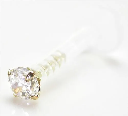 14g 5/16" BioPlast Labret Stud With 14kt Yellow Gold Crystal Prong-Set