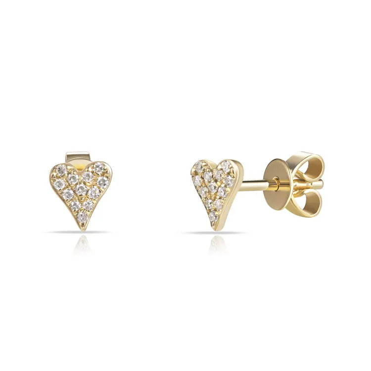 14k Gold & Diamond Heart Stud Earrings- 0.09 ct.