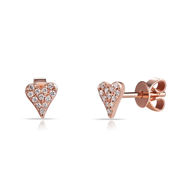 14k Gold & Diamond Heart Stud Earrings- 0.09 ct.