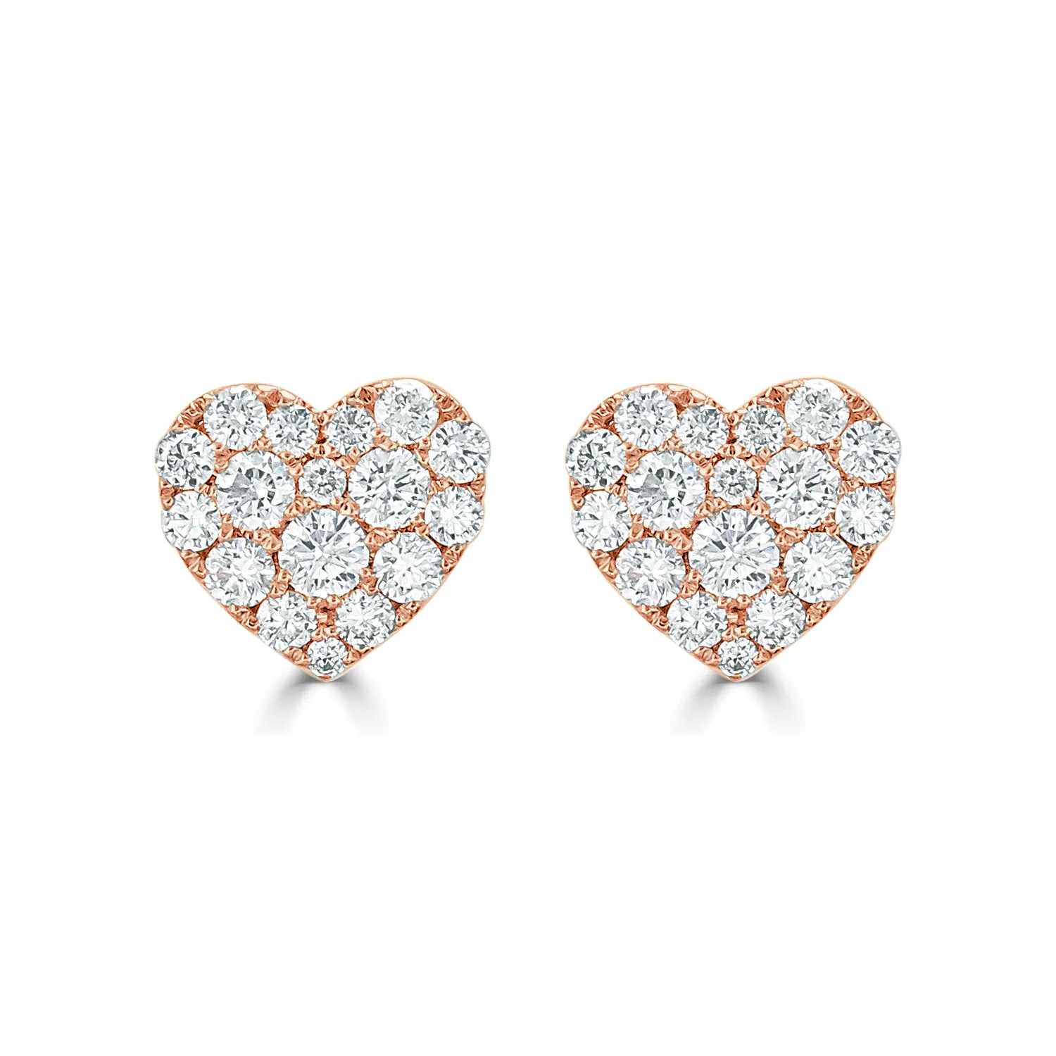 14k Gold & Diamond Heart Stud Earrings- 0.67 ct.