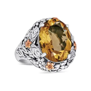 14K Gold and 925 Sterling Sliver Ring with Whiskey Quartz (145NR9158BTPWQ)