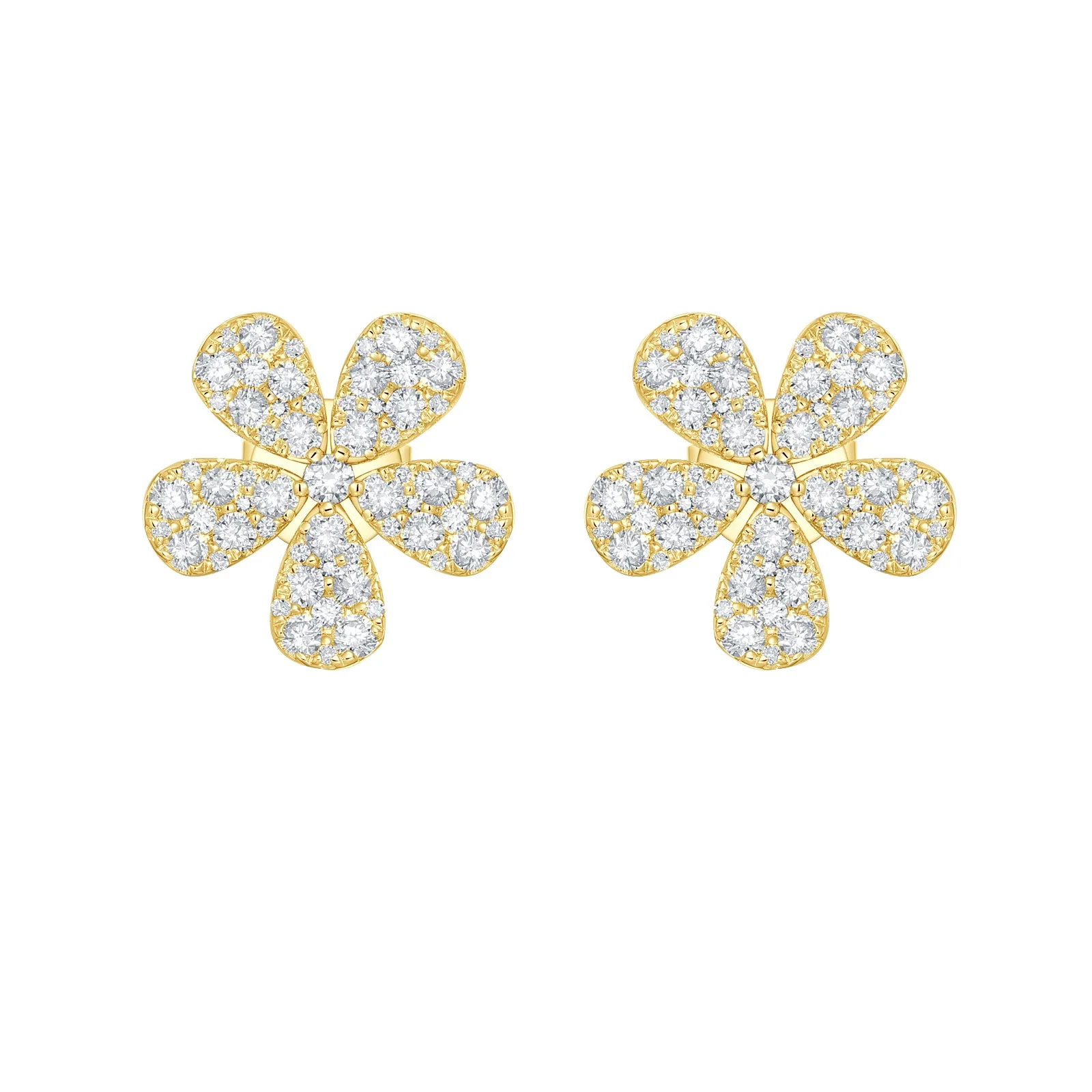 14K Gold Flower Diamond Stud Earrings - 1.03ct