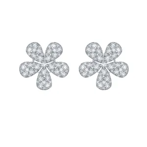 14K Gold Flower Diamond Stud Earrings - 1.03ct