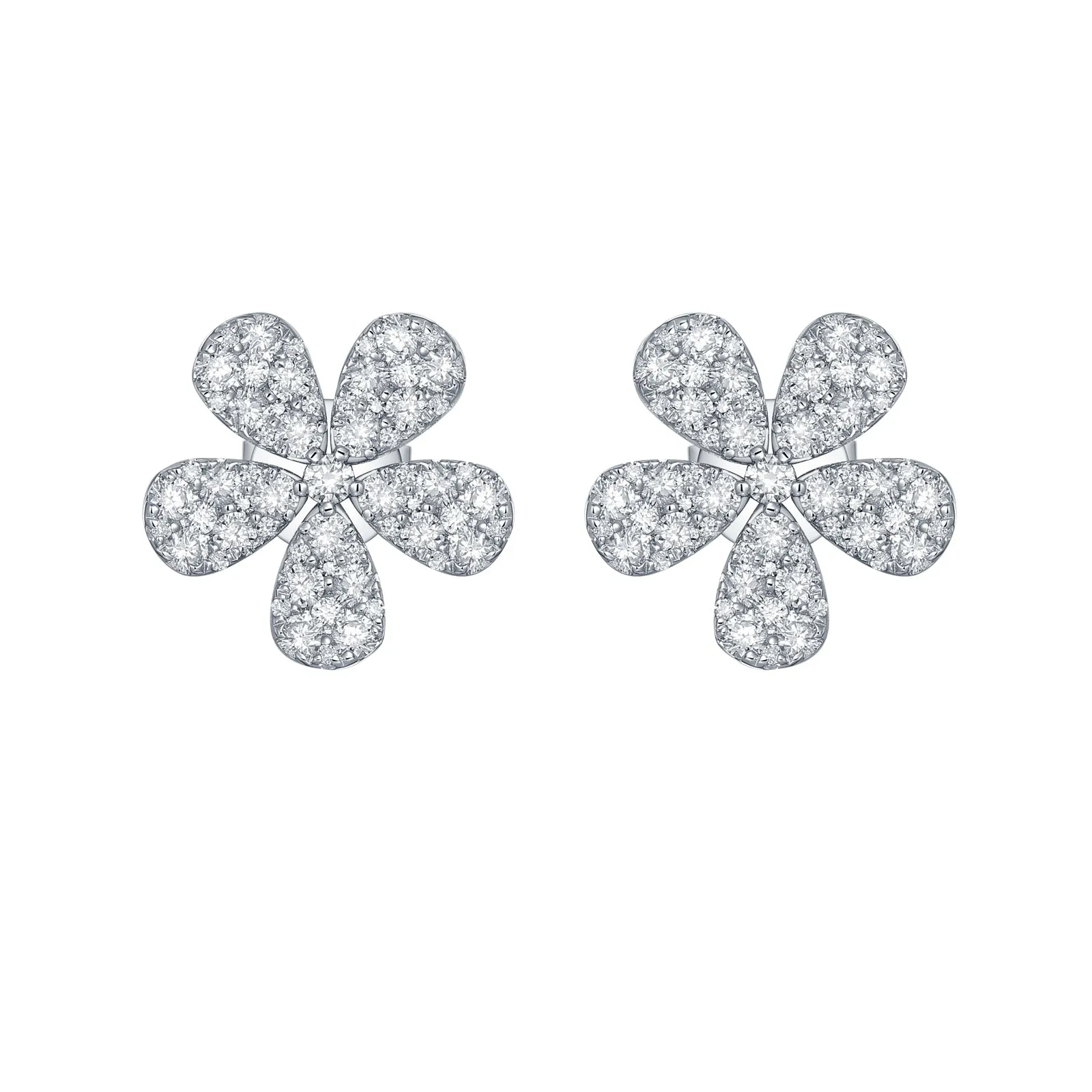 14K Gold Flower Diamond Stud Earrings - 1.03ct