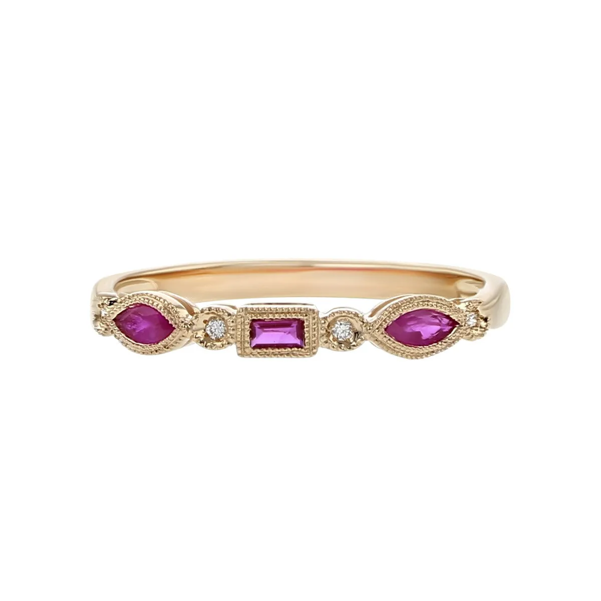 14K Rose Gold Ruby and Diamond Band