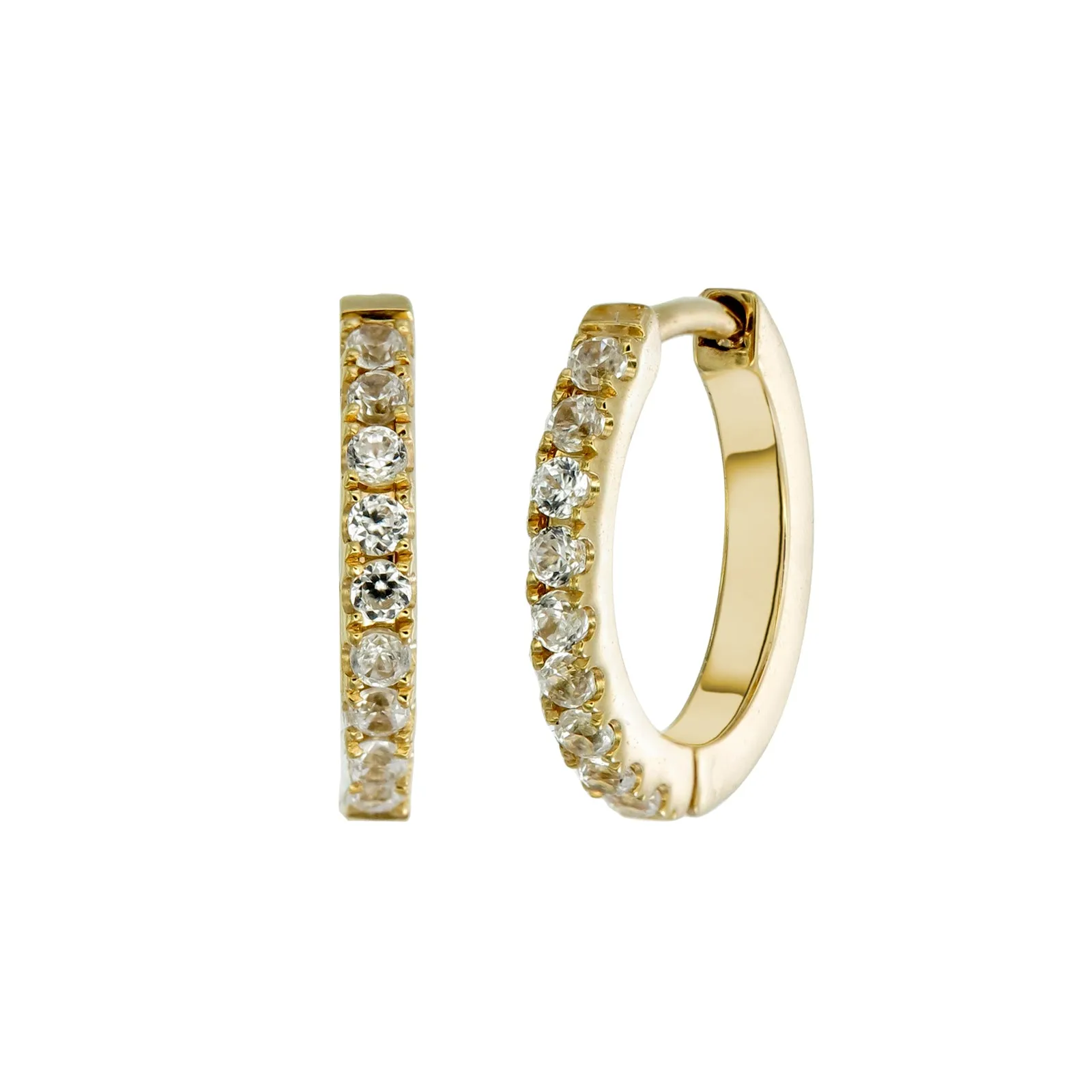 14K SOLID GOLD MINI HALO HOOPS - WHITE ZIRCON