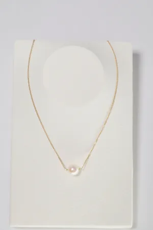 14K Solid Gold Natural Baroque Pearl Chain Through Necklace