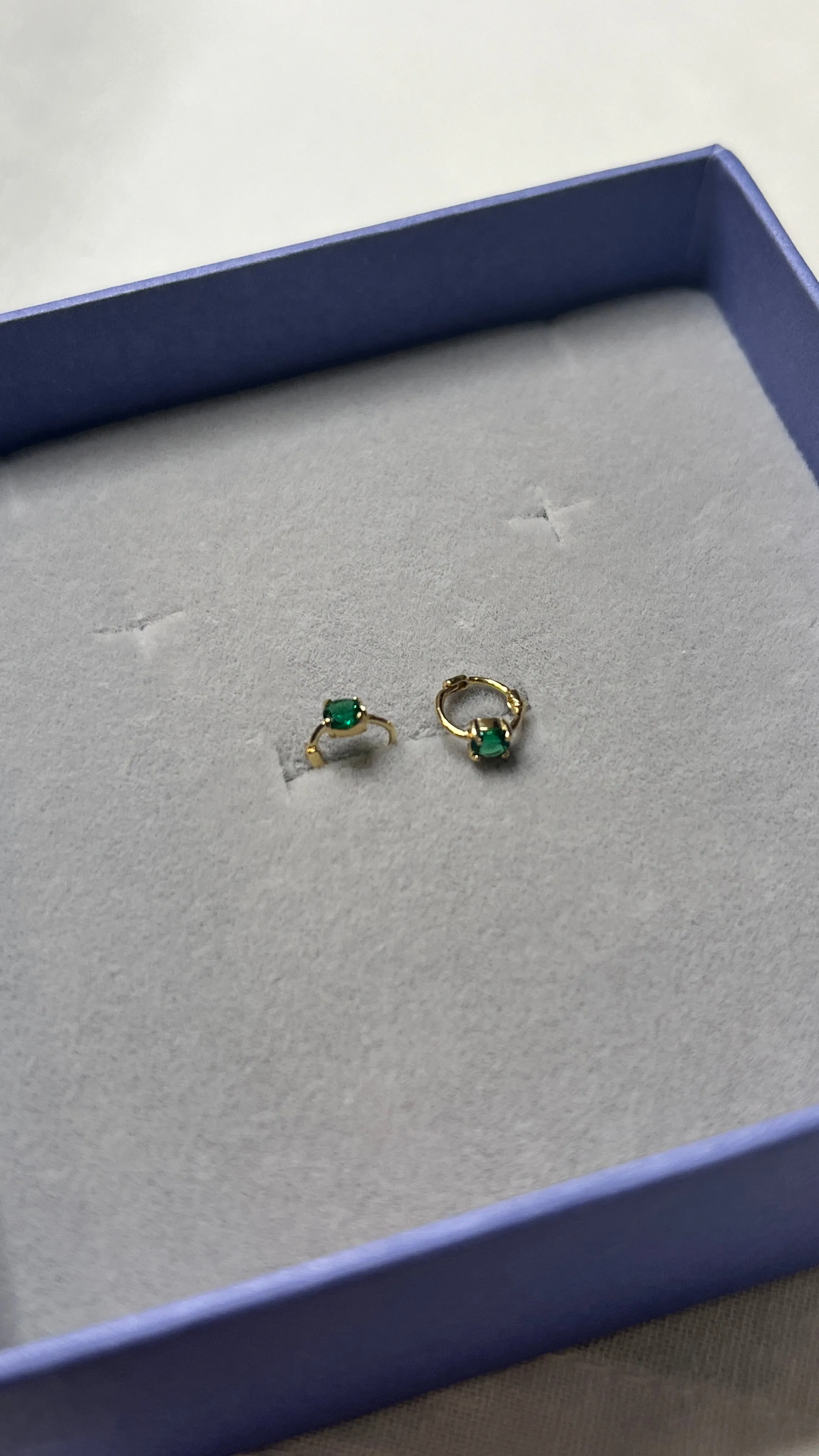 14k Solid Gold XS Green Stone Stud Earring