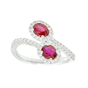 14k White Gold 0.76Ct Ruby, 0.31Ct Diamond By Pass Ring