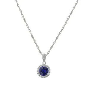 14K White Gold Sapphire and Diamond Halo Pendant