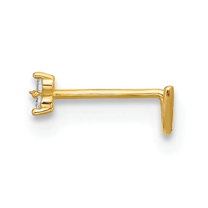 14k Yellow Gold  23 Gauge CZ Triangle Nose Stud