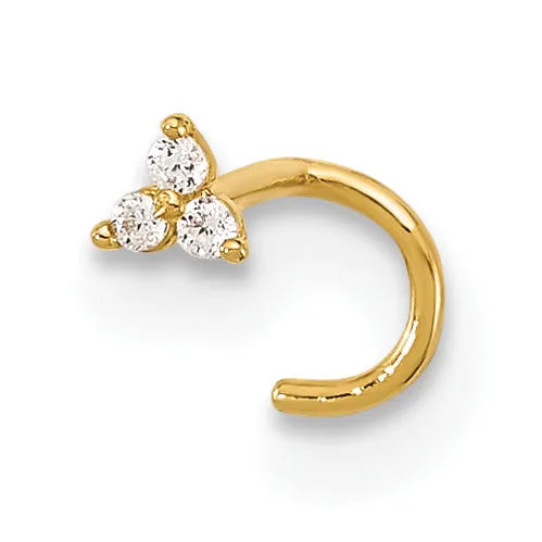 14k Yellow Gold  23 Gauge CZ Triangle Nose Stud