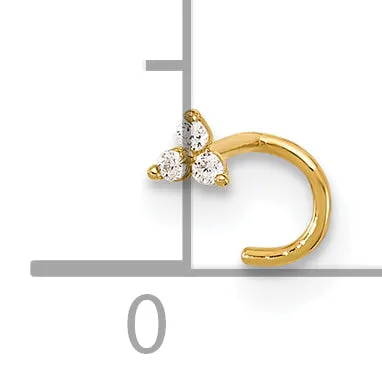 14k Yellow Gold  23 Gauge CZ Triangle Nose Stud