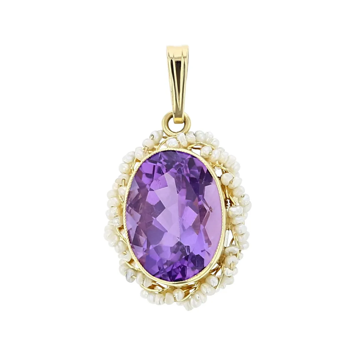 14K Yellow Gold Amethyst and Seed Pearl Pendant