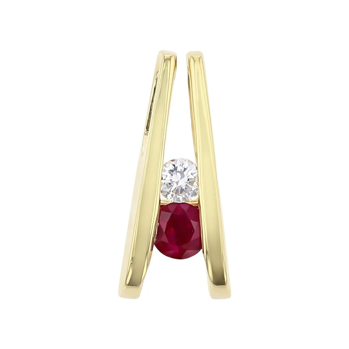 14K Yellow Gold Ruby and Brilliant Diamond Pendant