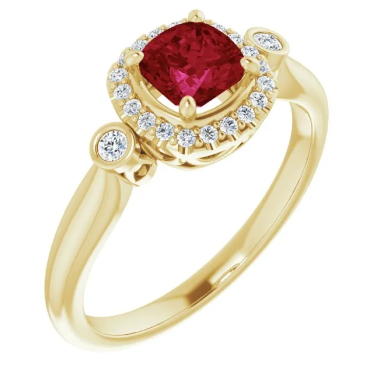 14K Yellow Lab-Grown Ruby & 1/6 CTW Natural Diamond Ring