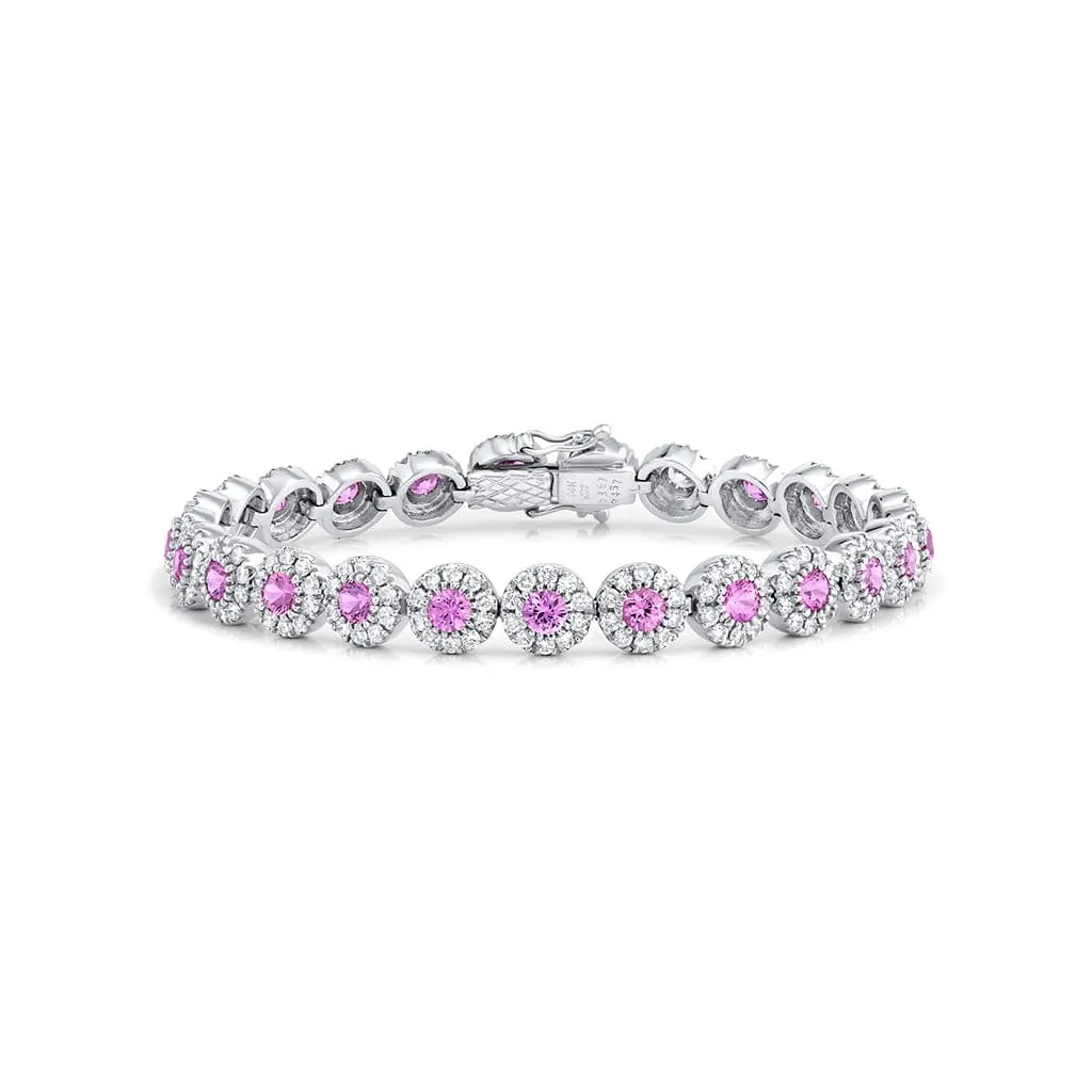 14kt White Gold 4.57ctw Pink Sapphire and Diamond Bracelet