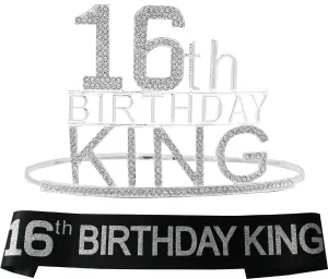 16th Birthday King Crown,16th Birthday Gifts for Boy,16th Birthday King Sash,16th birthday