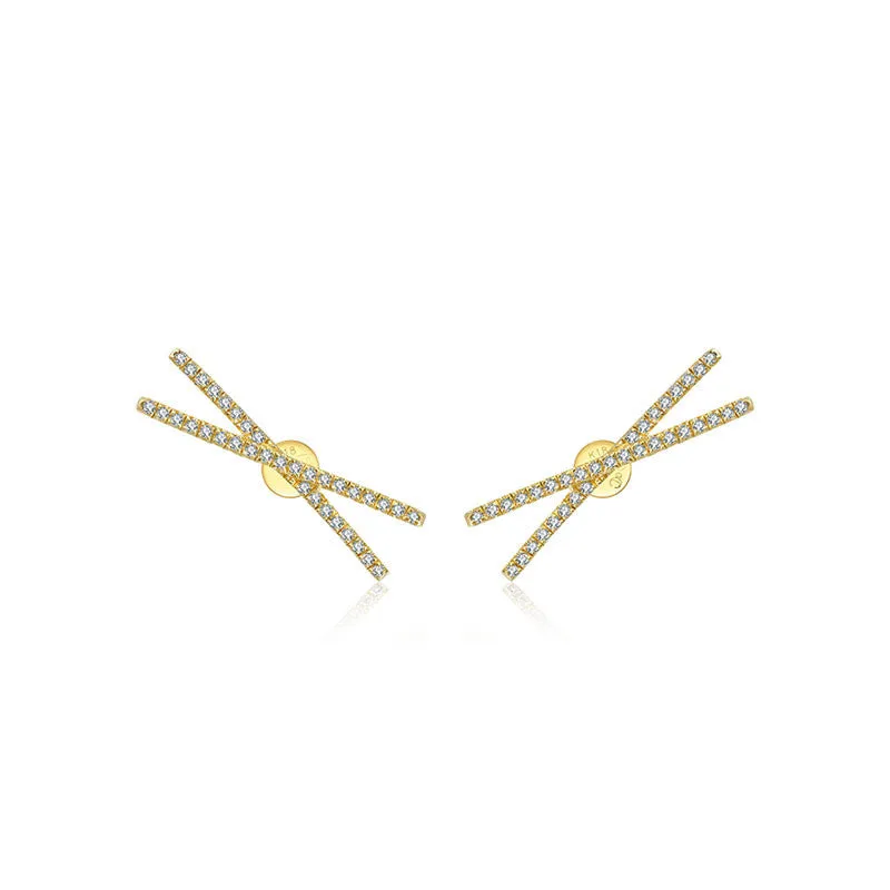 18k Gold Cross Diamond Earring