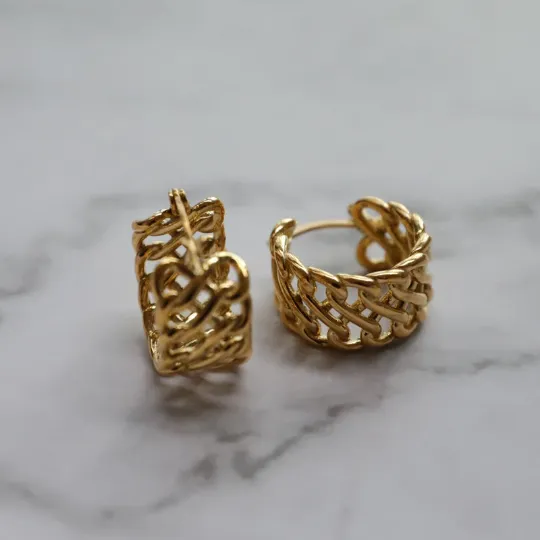 18K Gold-Filled Cuban Link Braided Hoops