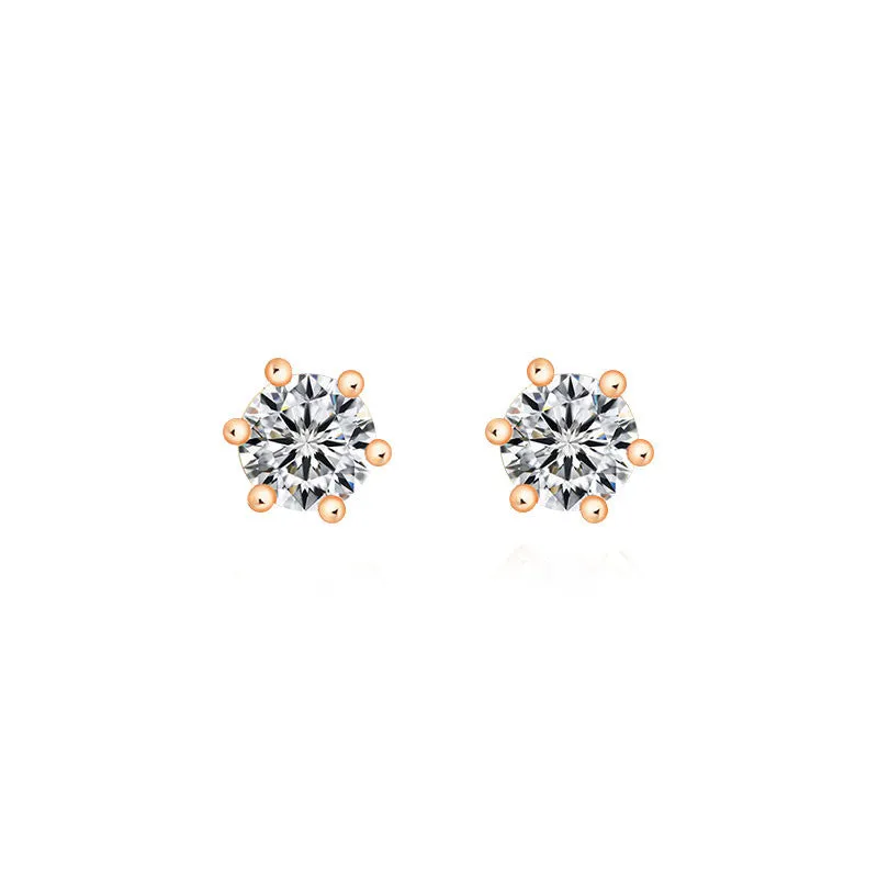 18k Gold Single Diamond Stud Earring With Six Claw Setting