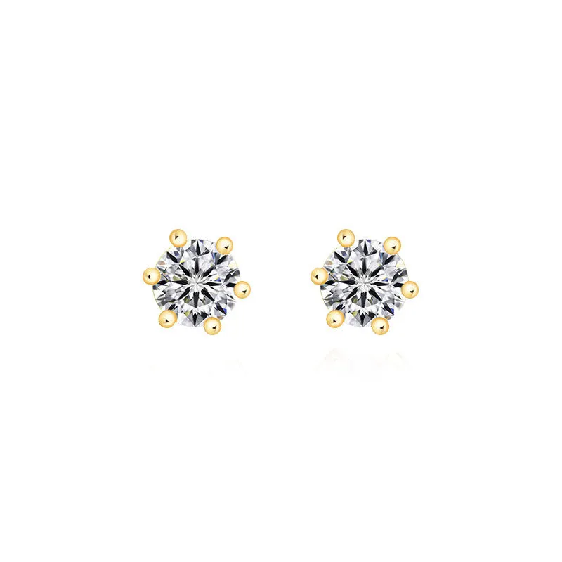 18k Gold Single Diamond Stud Earring With Six Claw Setting