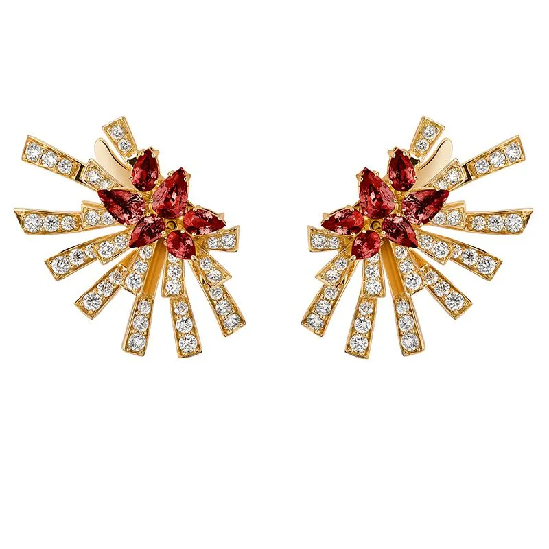 18k Mirage Yellow Gold Earring With 1.37 Cts Vs-Gh Diamonds  And Ruby