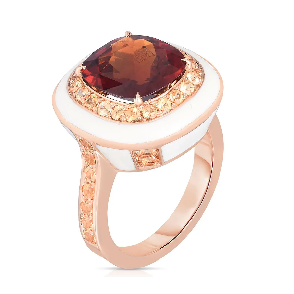 18K Rose Gold and White Enamel Spessartite Ring