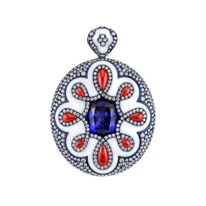 18K White Gold Tanzanite and Diamond Pendant