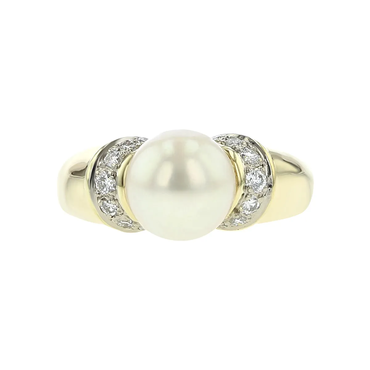 18K Yellow Gold Cultured Pearl and Diamond Ring