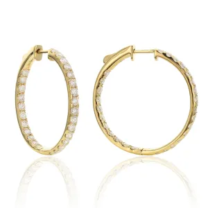 18K Yellow Gold Inside/Outside Diamond Hoop Earrings