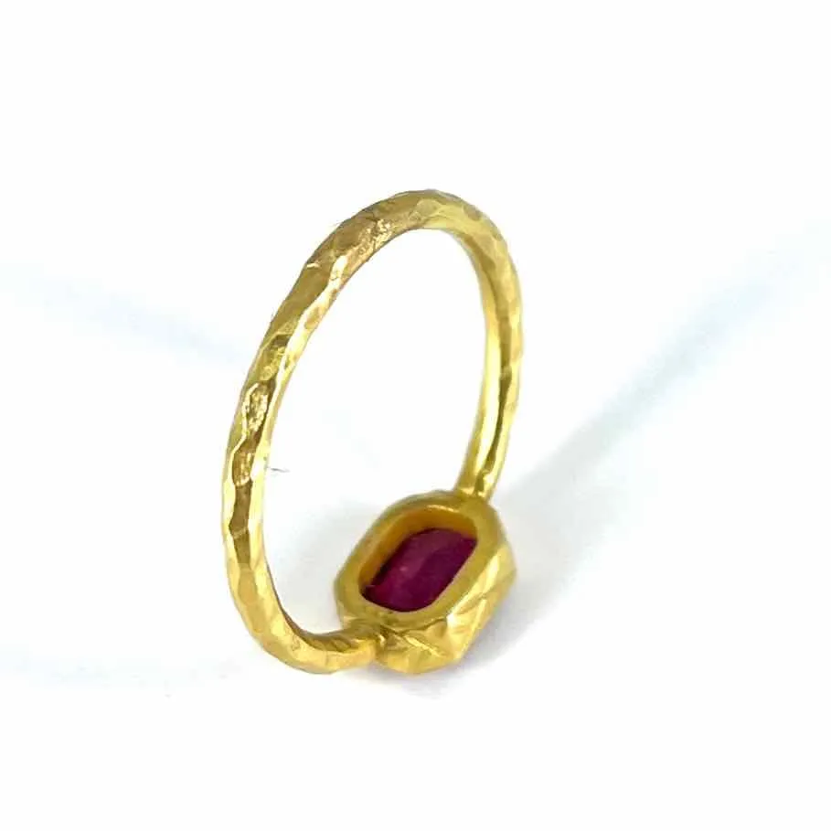 18K YELLOW GOLD RUBY 5mm x 7mm Women's  STACKING RING Size 7