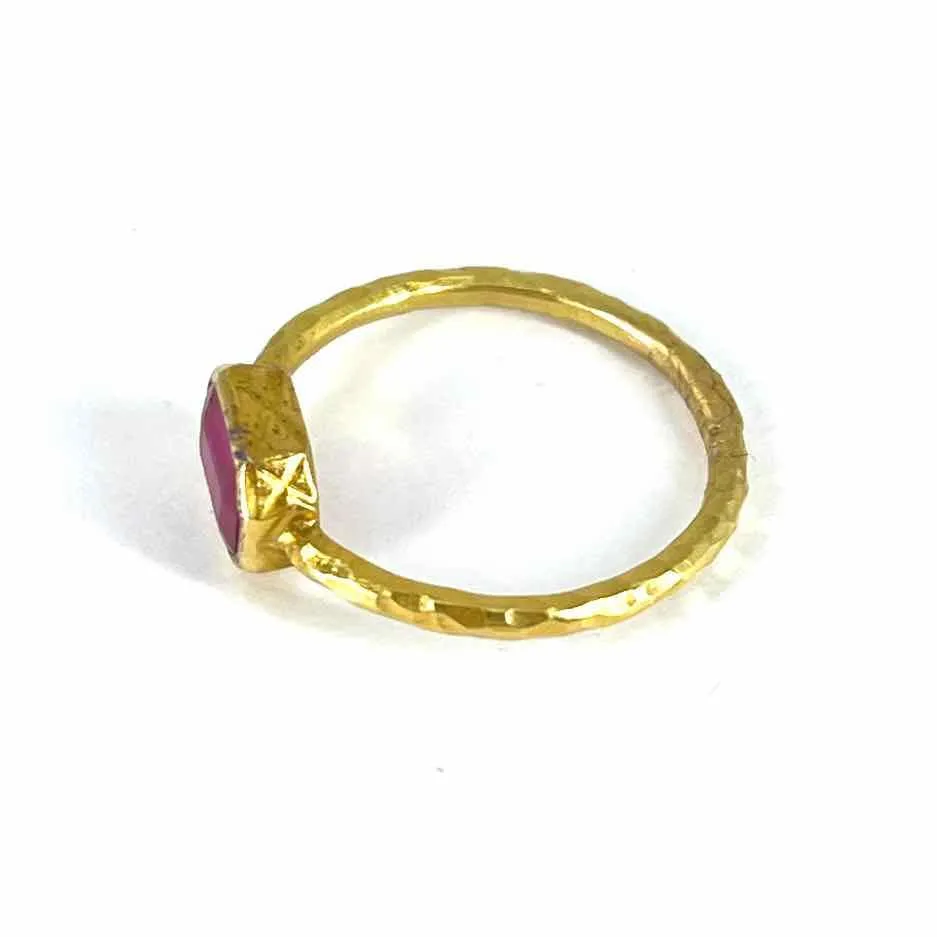 18K YELLOW GOLD RUBY 5mm x 7mm Women's  STACKING RING Size 7