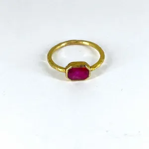 18K YELLOW GOLD RUBY 5mm x 7mm Women's  STACKING RING Size 7