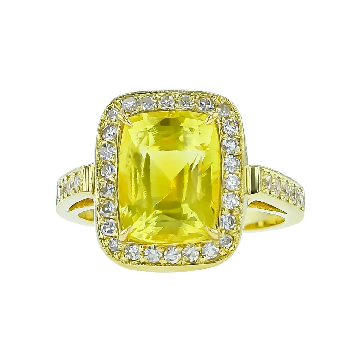 18K Yellow Gold Yellow Sapphire and Diamond Halo Ring