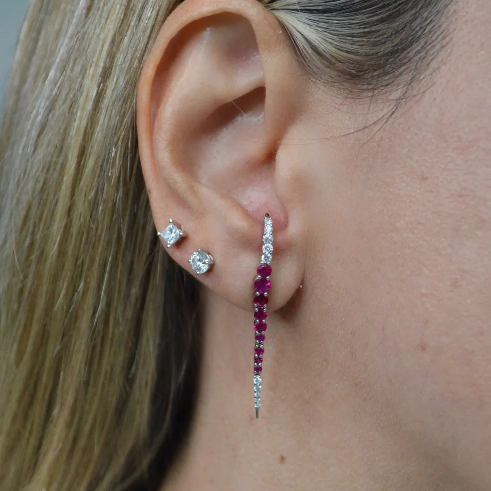 2.00ct Diamond Ruby 18K Gold Graduated Climber Drop Earrings