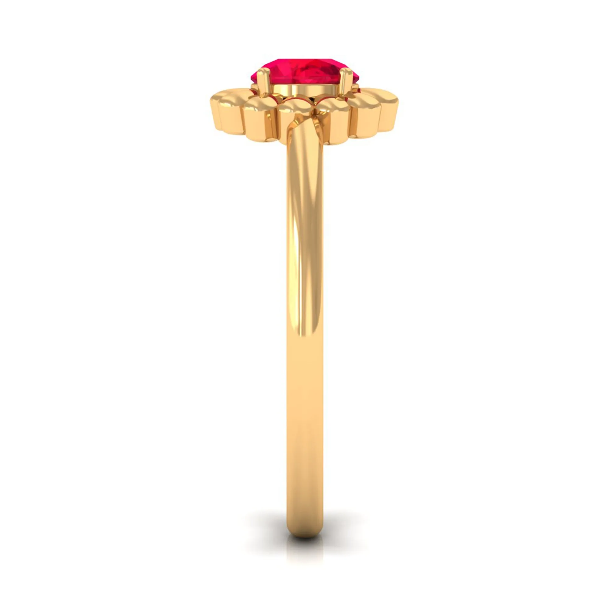 5 MM Round Lab Created Ruby Solitaire Gold Flower Ring