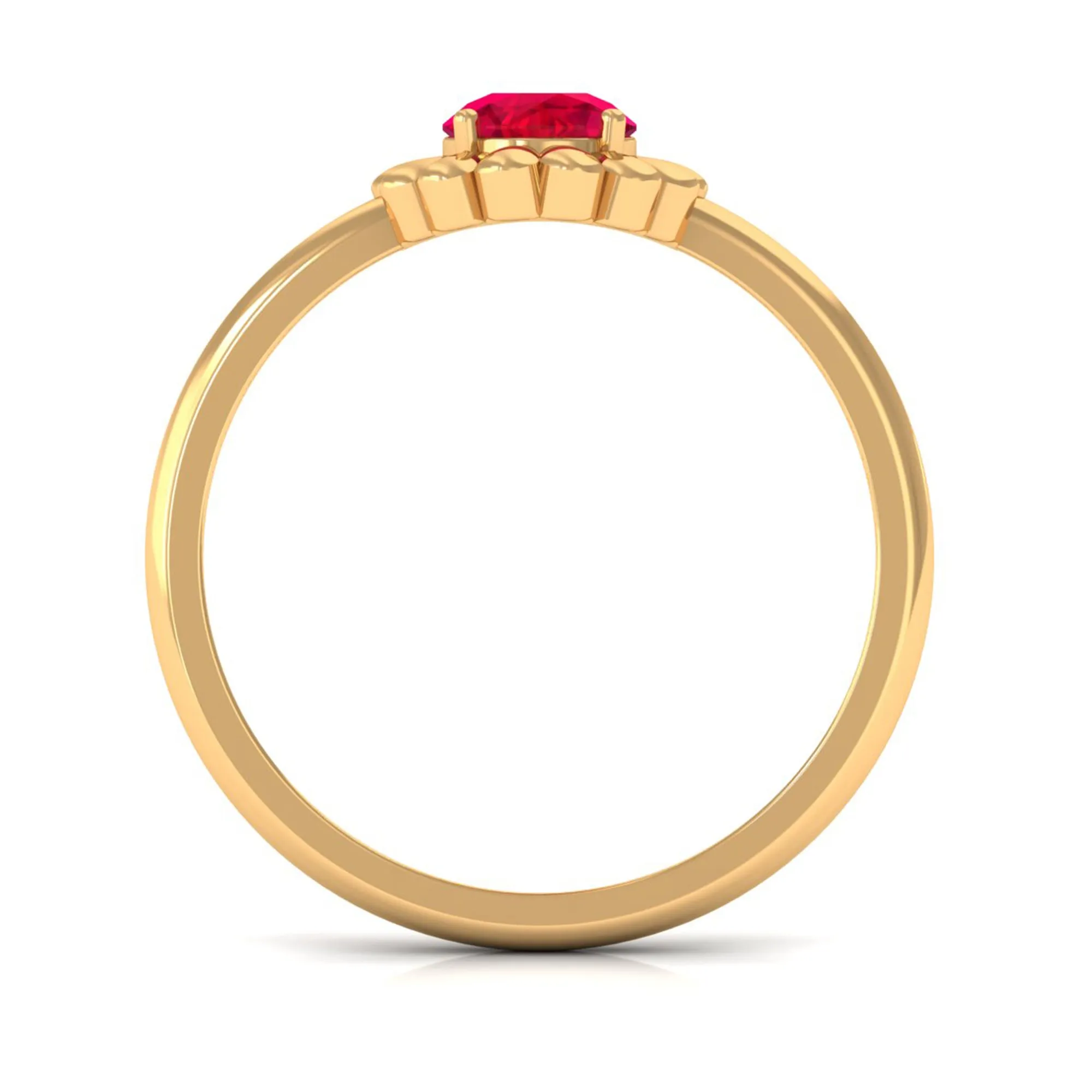 5 MM Round Lab Created Ruby Solitaire Gold Flower Ring