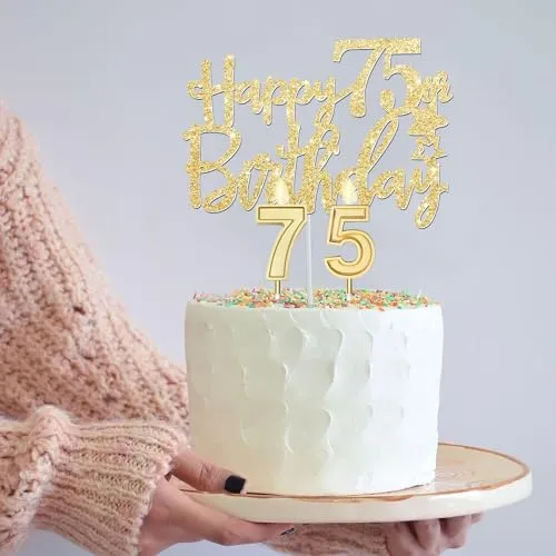 75th Birthday Decorations Women with 75th Birthday Sash and Tiara, Happy 75th Birthday Cake Toppers, Number 75 Candles, Gold 75 Birthday Balloons,75th Birthday Party Gifts for Women (Gold)