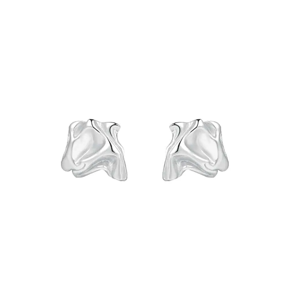 925 Silver Irregular Geometric Pleated Earrings