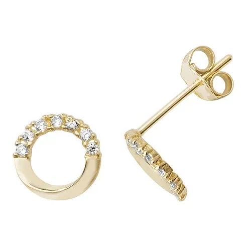 9ct Yellow Gold Half Circle CZ Studs